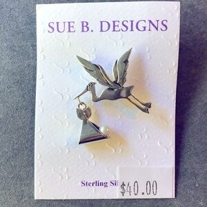 Sterling Silver Stork Brooch